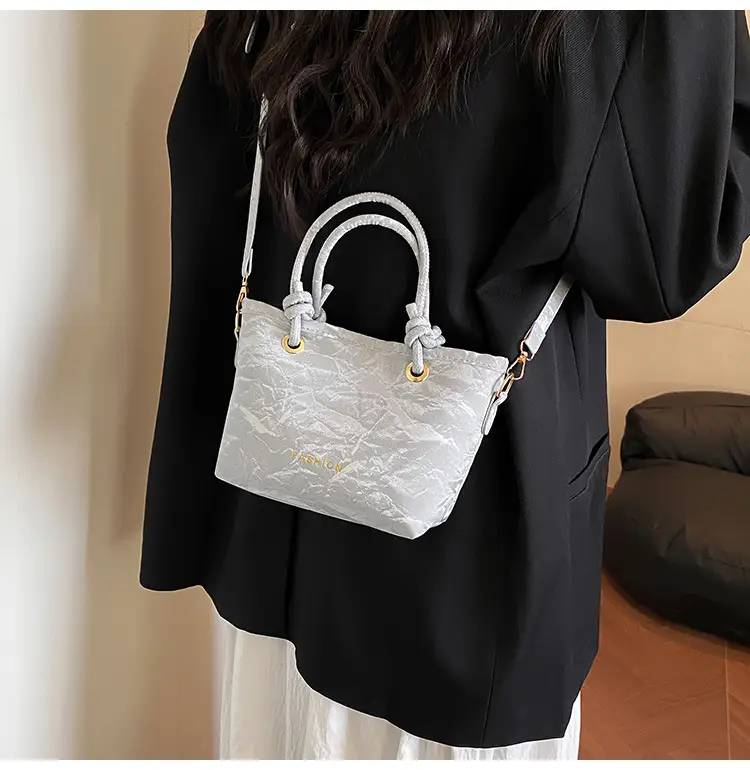 Women's Light Blue Textured Shoulder Bag with Gold Hardware — feature 11