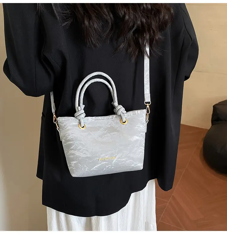Women's Light Blue Textured Shoulder Bag with Gold Hardware — feature 12