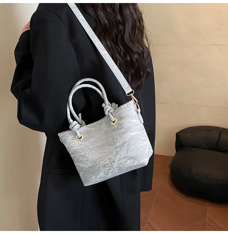 Women's Light Blue Textured Shoulder Bag with Gold Hardware — feature 13