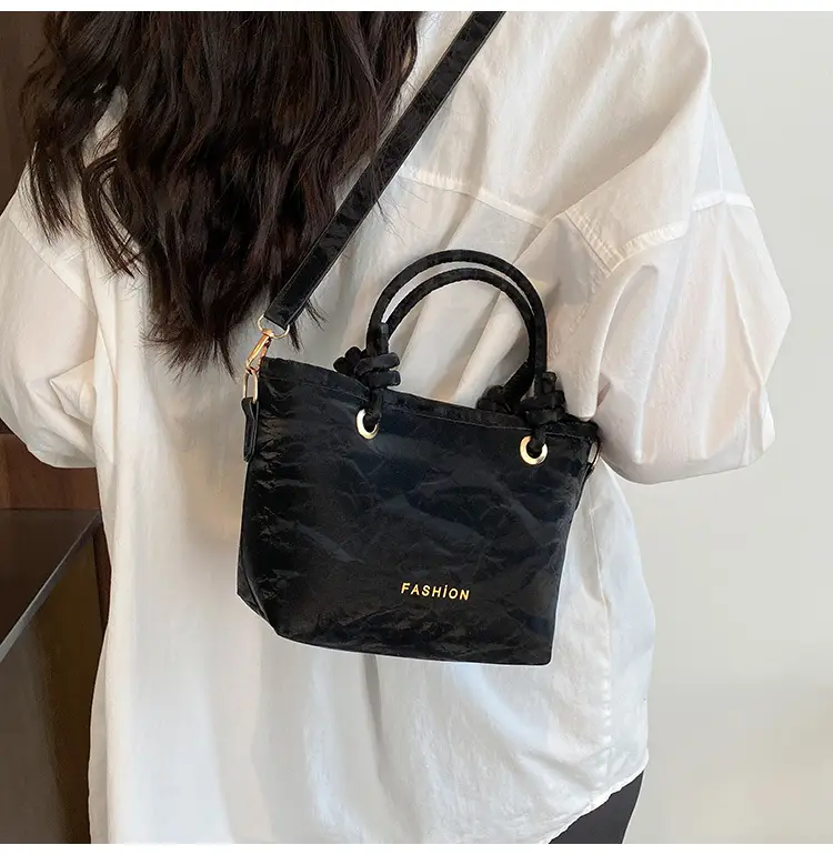 Women's Light Blue Textured Shoulder Bag with Gold Hardware — feature 17