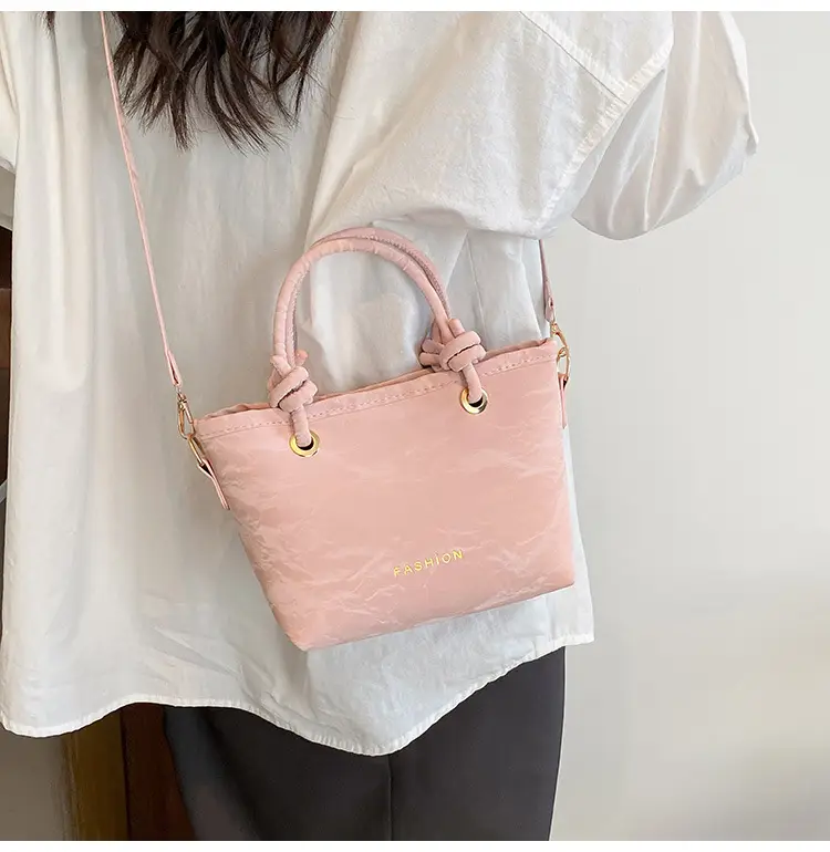 Women's Light Blue Textured Shoulder Bag with Gold Hardware — feature 19
