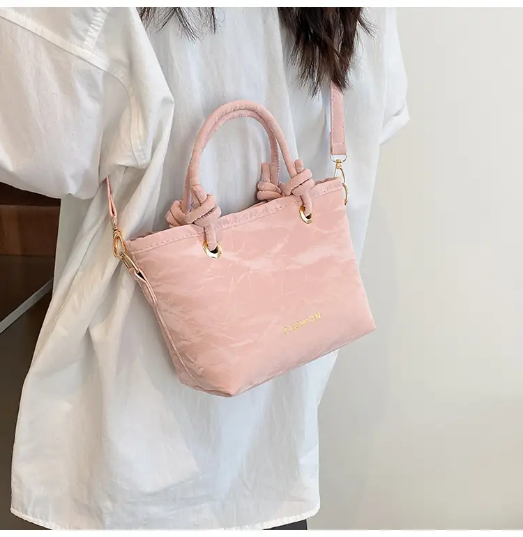 Women's Light Blue Textured Shoulder Bag with Gold Hardware — feature 20