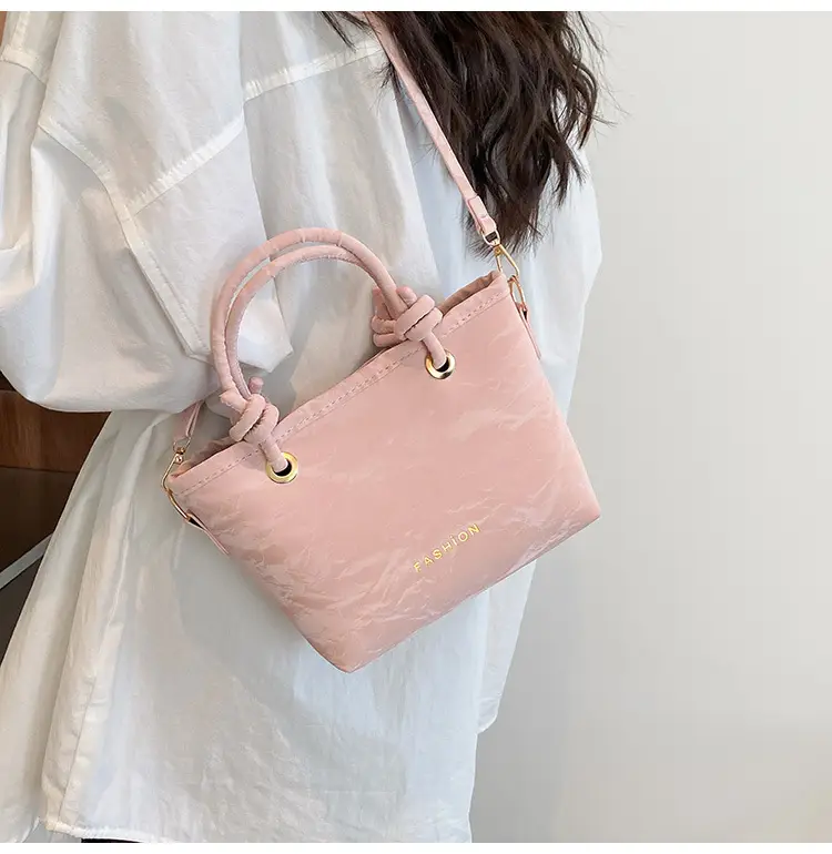 Women's Light Blue Textured Shoulder Bag with Gold Hardware — feature 21