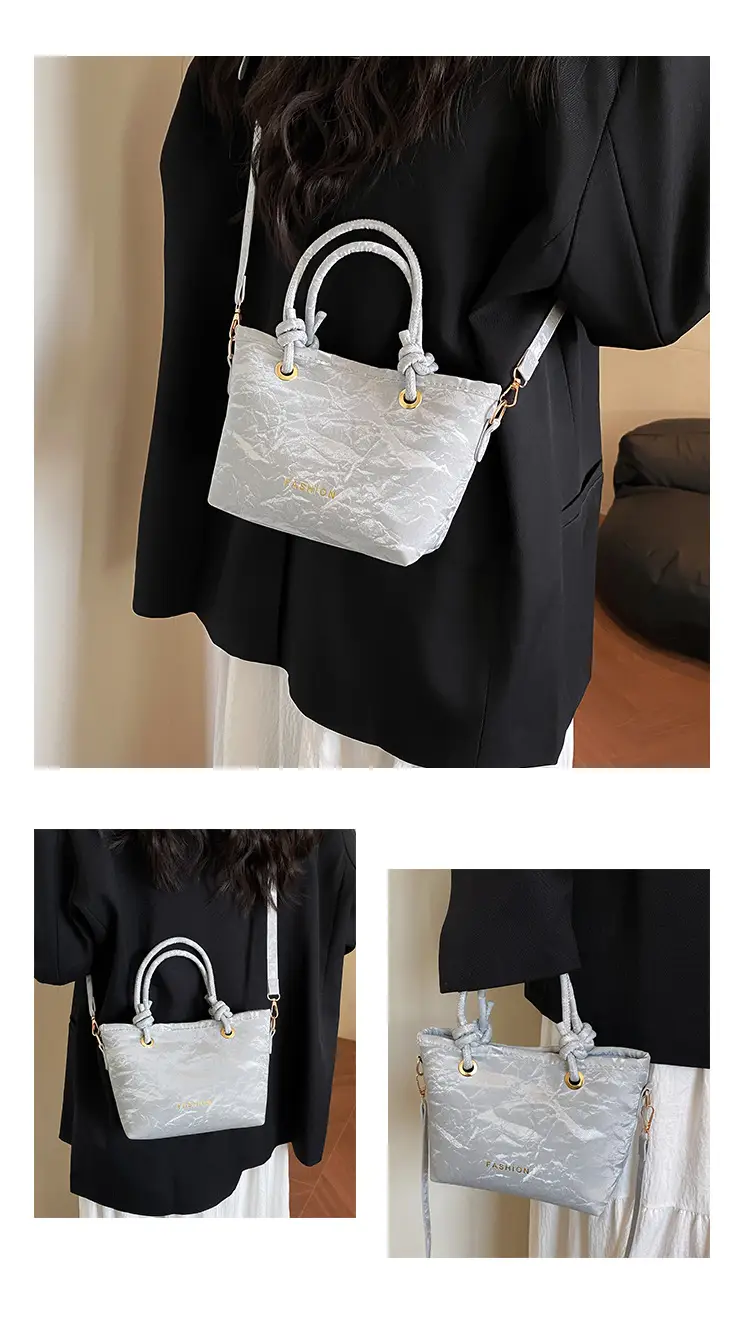 Women's Light Blue Textured Shoulder Bag with Gold Hardware — feature 23