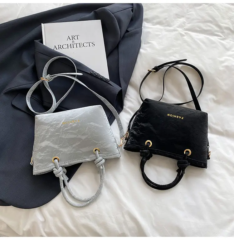 Women's Light Blue Textured Shoulder Bag with Gold Hardware — feature 27