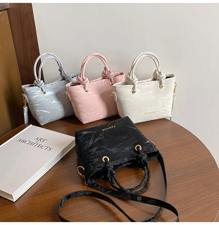 Women's Light Blue Textured Shoulder Bag with Gold Hardware — feature 28