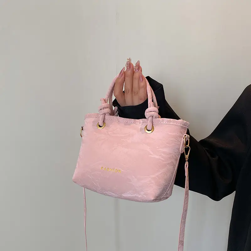 Women's Light Blue Textured Shoulder Bag with Gold Hardware