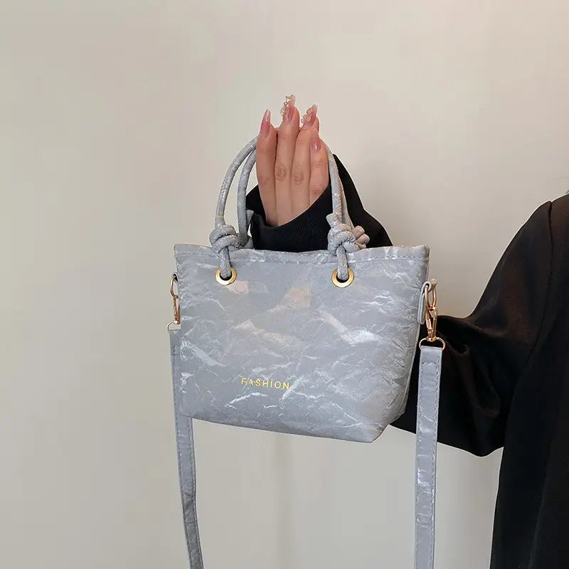 Women's Light Blue Textured Shoulder Bag with Gold Hardware
