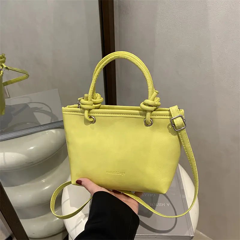 Yellow Retro Textured Shoulder Crossbody Bag - Image 9