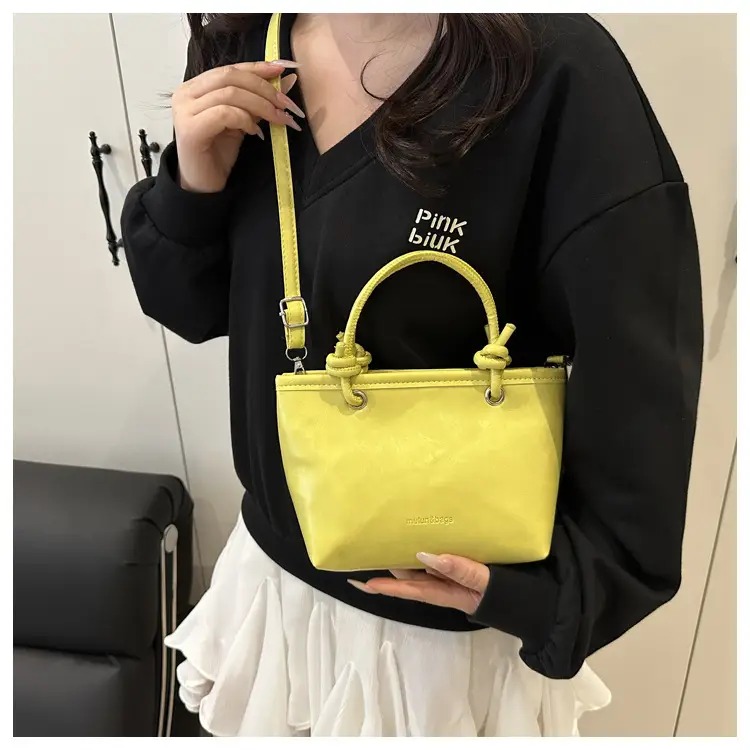 Yellow Retro Textured Shoulder Crossbody Bag — feature 17