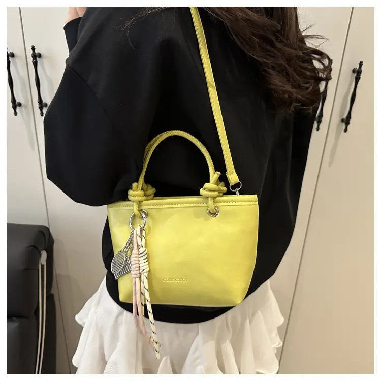 Yellow Retro Textured Shoulder Crossbody Bag — feature 18