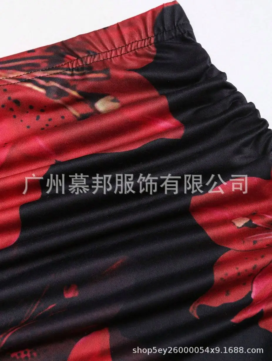 Women's Floral Print A-Line Skirt Red Black - Image 6