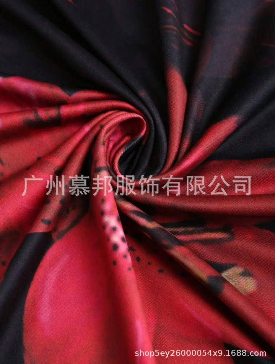 Women's Floral Print A-Line Skirt Red Black — feature 3