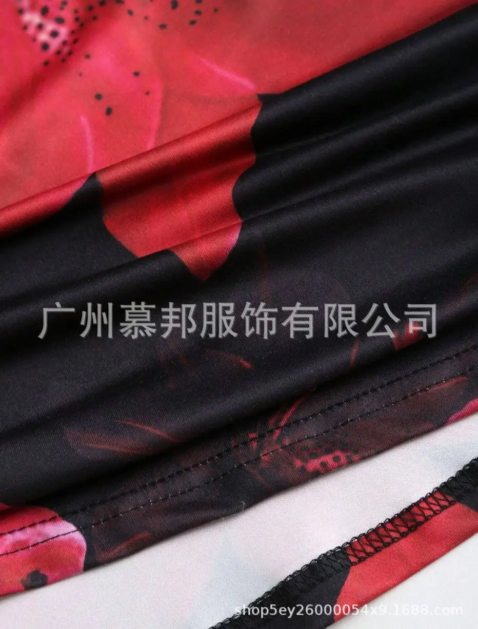Women's Floral Print A-Line Skirt Red Black — feature 4