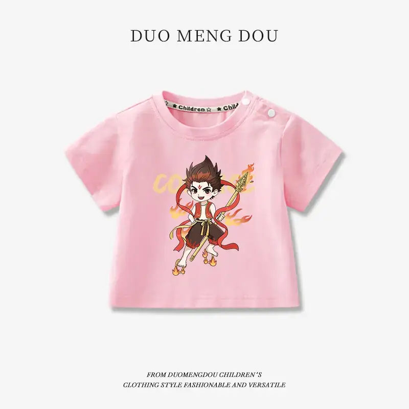 Boys Pink Cotton T-Shirt Nezha Print 2025 - Image 4