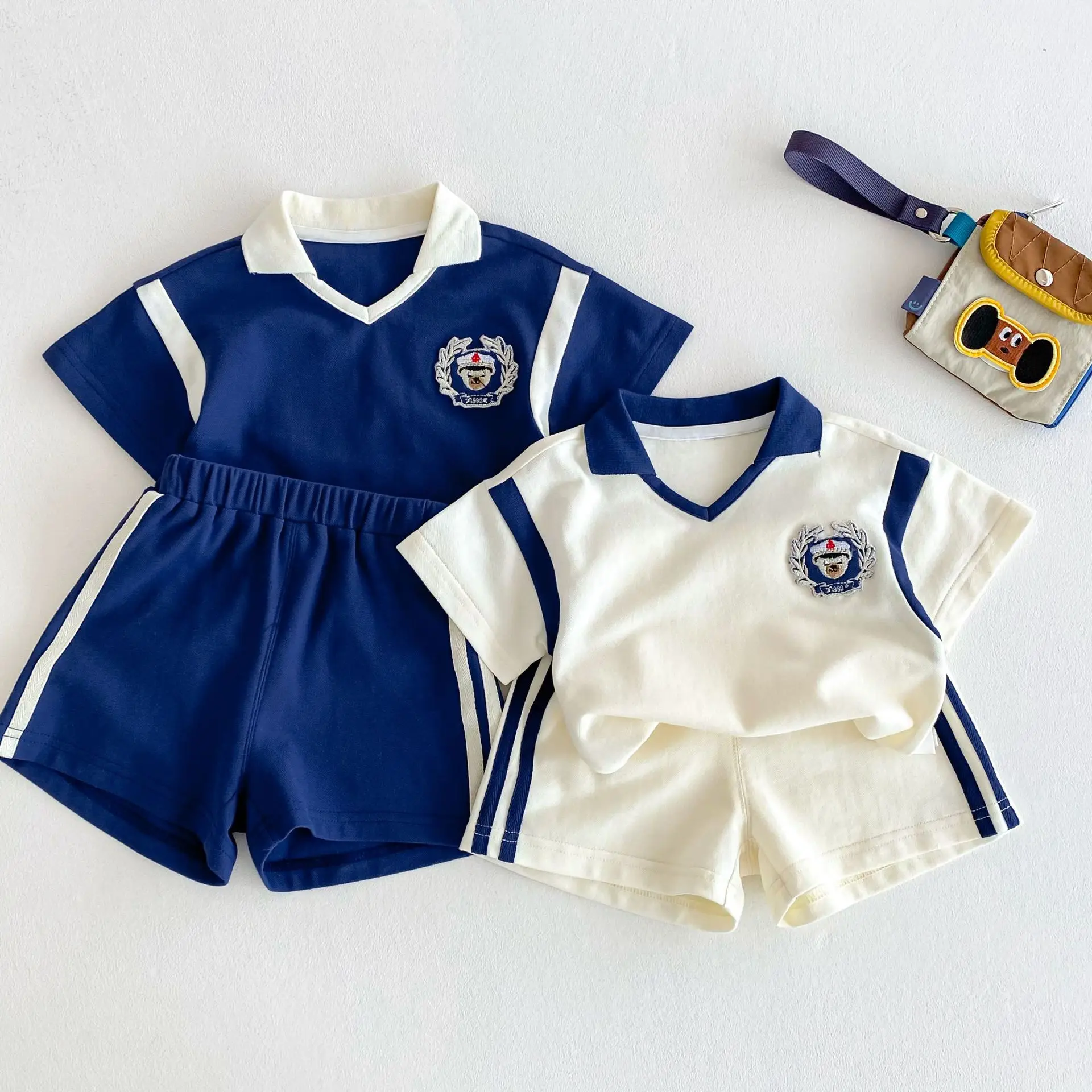New Boys Summer Sports Suit White Blue Shorts Set - Image 7