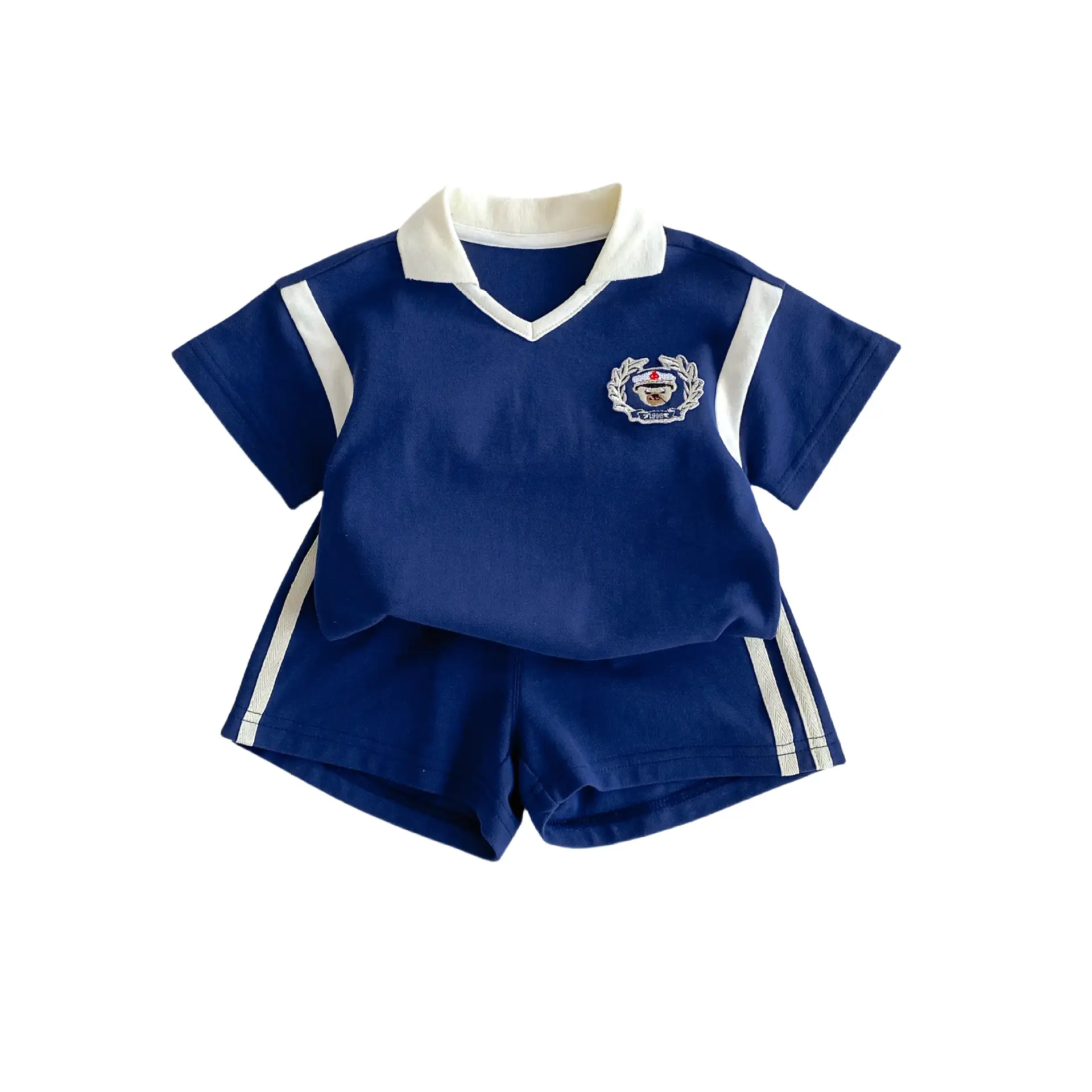 New Boys Summer Sports Suit White Blue Shorts Set - Image 8