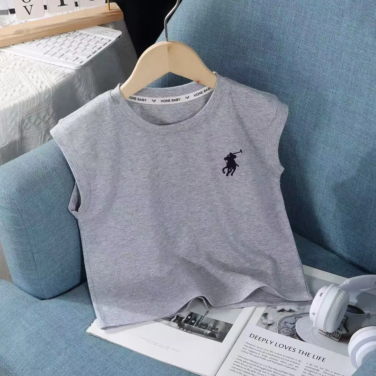 Boy's 2025 Summer Sleeveless Grey T-Shirt - Image 3
