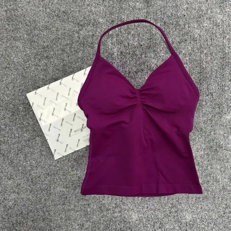 Purple Halter Yoga Bra with Chest Pad