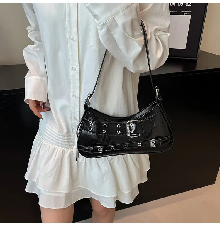 Black PU Leather Women's Shoulder Messenger Bag with Buckle Detail — feature 22