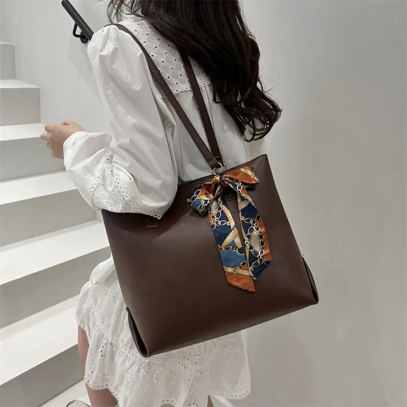 Women's Silk Scarf Decorative Tote Bag Brown 2025 - Image 7