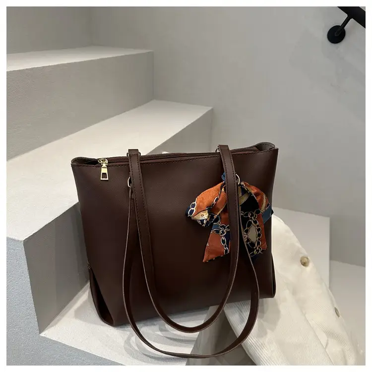 Women's Silk Scarf Decorative Tote Bag Brown 2025 - Image 4