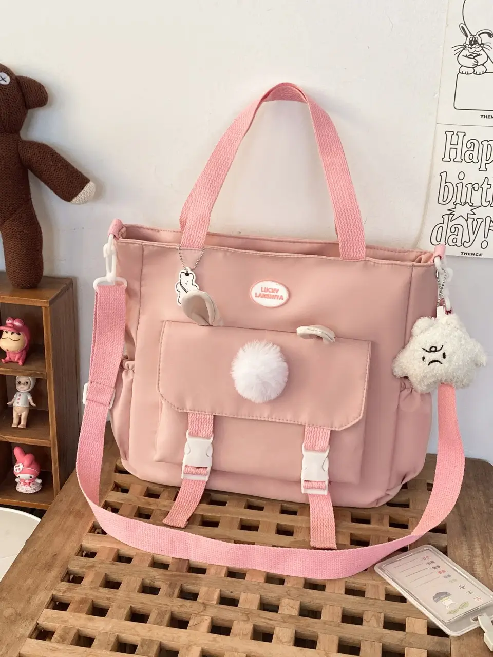 Japanese Style Beige Shoulder Crossbody Bag for Women