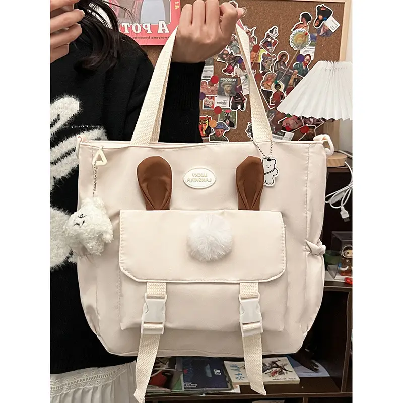 Japanese Style Beige Shoulder Crossbody Bag for Women