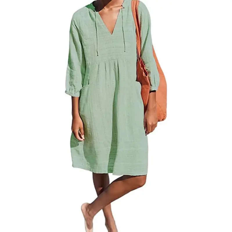 Yellow V-Neck Loose Sleeve Casual Dress - Image 8