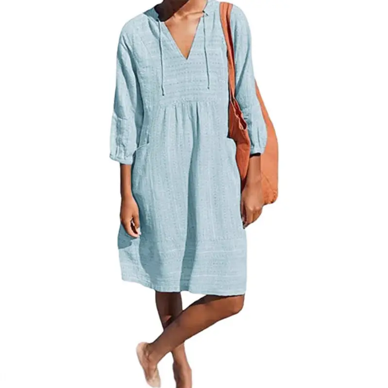 Yellow V-Neck Loose Sleeve Casual Dress - Image 9