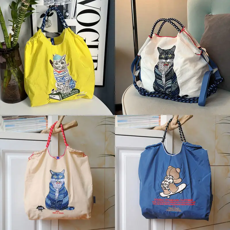 Japanese Cat Embroidered Red Tote Bag - Image 22