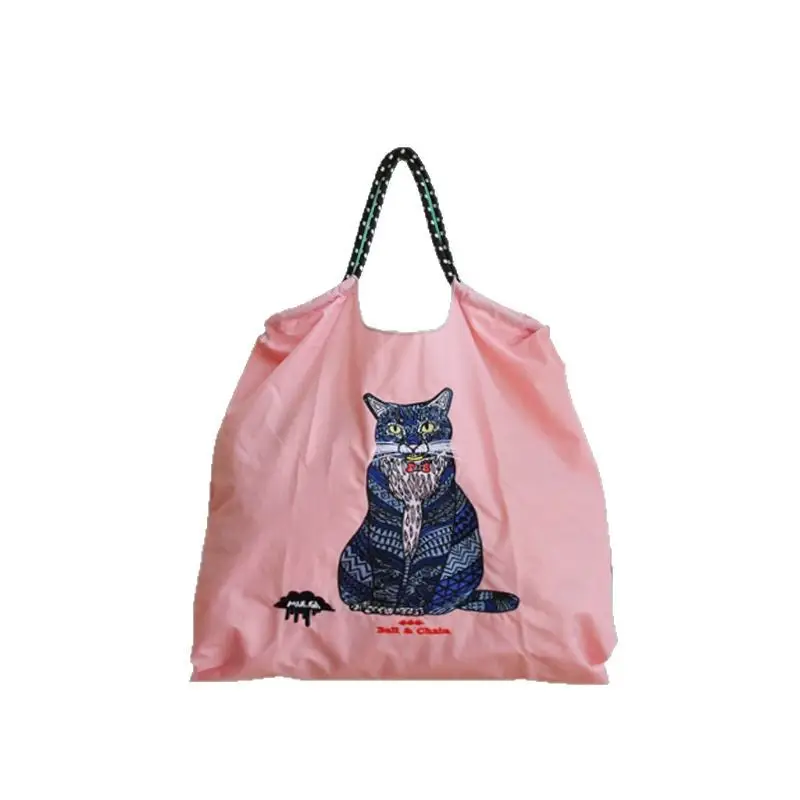 Japanese Cat Embroidered Red Tote Bag - Image 26