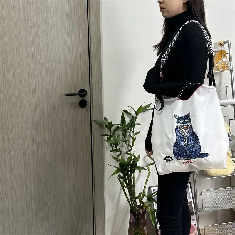 Japanese Cat Embroidered Red Tote Bag — feature 14