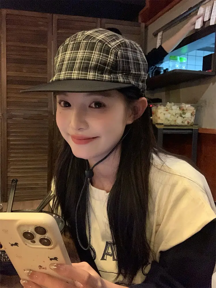 Plaid Drawstring Cap for Women Sunshade Couple — feature 12