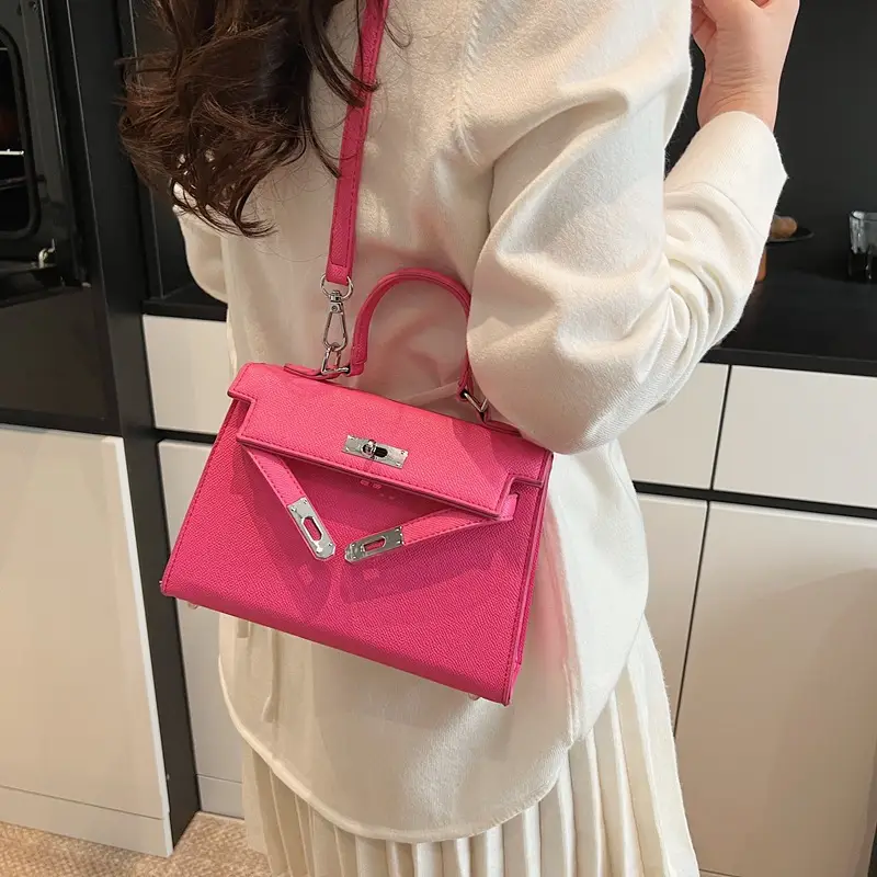 Textured Lock Handbag Women Beige Silver 2025