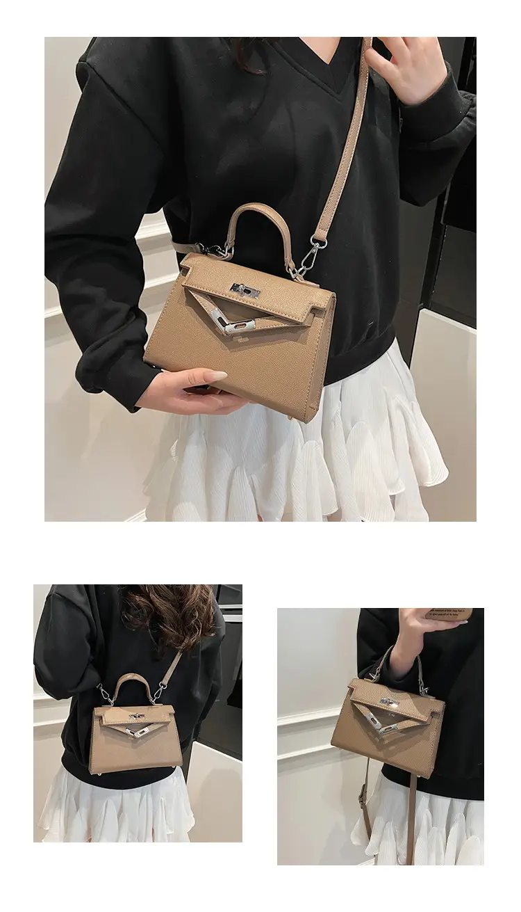 Textured Lock Handbag Women Beige Silver 2025 — feature 16