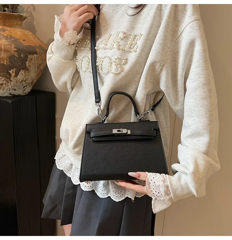 Textured Lock Handbag Women Beige Silver 2025 — feature 25