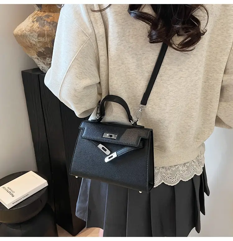 Textured Lock Handbag Women Beige Silver 2025 — feature 27