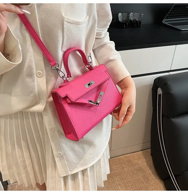 Textured Lock Handbag Women Beige Silver 2025 — feature 38