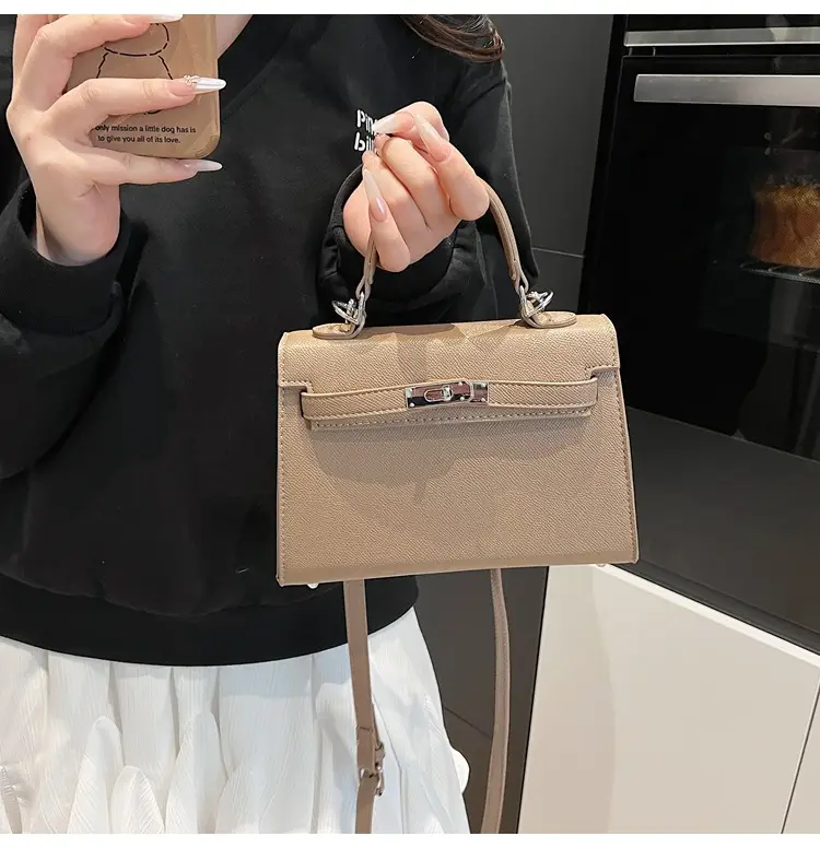 Textured Lock Handbag Women Beige Silver 2025 — feature 40