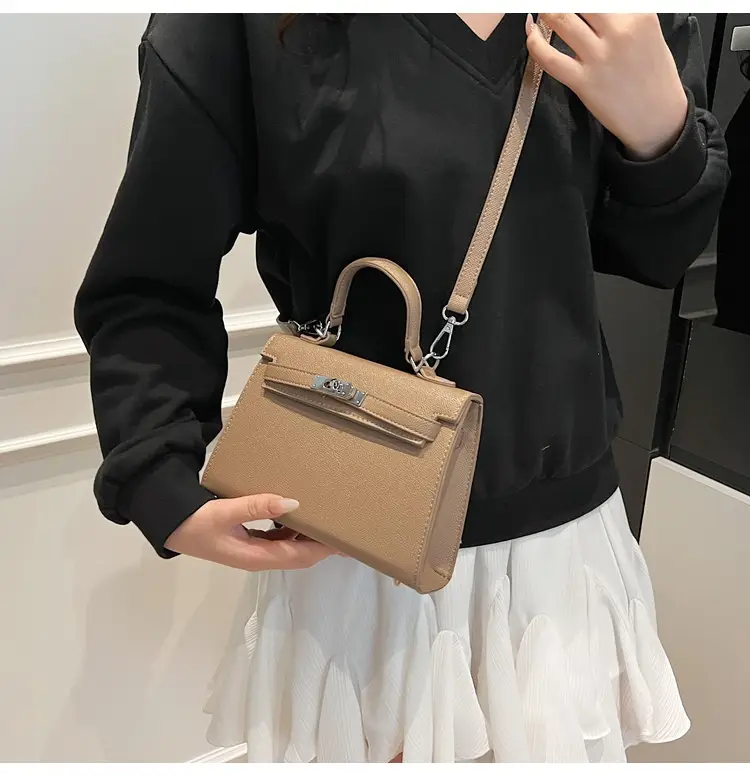 Textured Lock Handbag Women Beige Silver 2025 — feature 41