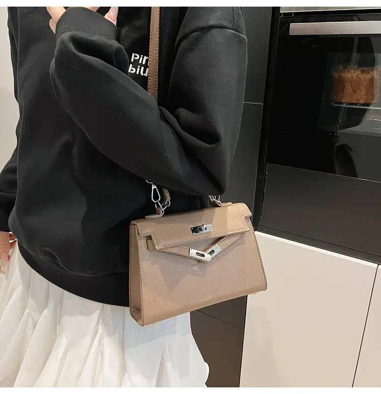 Textured Lock Handbag Women Beige Silver 2025 — feature 43