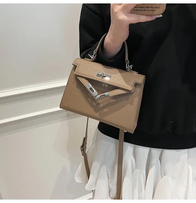 Textured Lock Handbag Women Beige Silver 2025 — feature 44