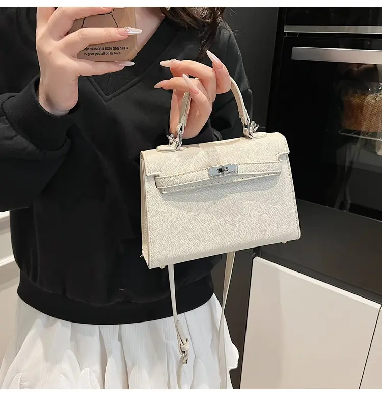 Textured Lock Handbag Women Beige Silver 2025 — feature 45