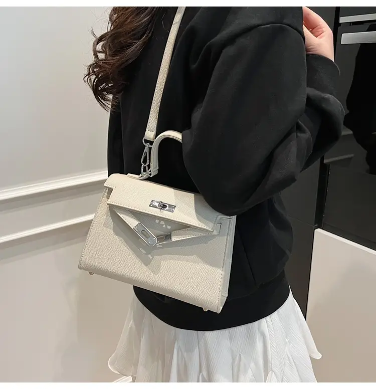 Textured Lock Handbag Women Beige Silver 2025 — feature 46