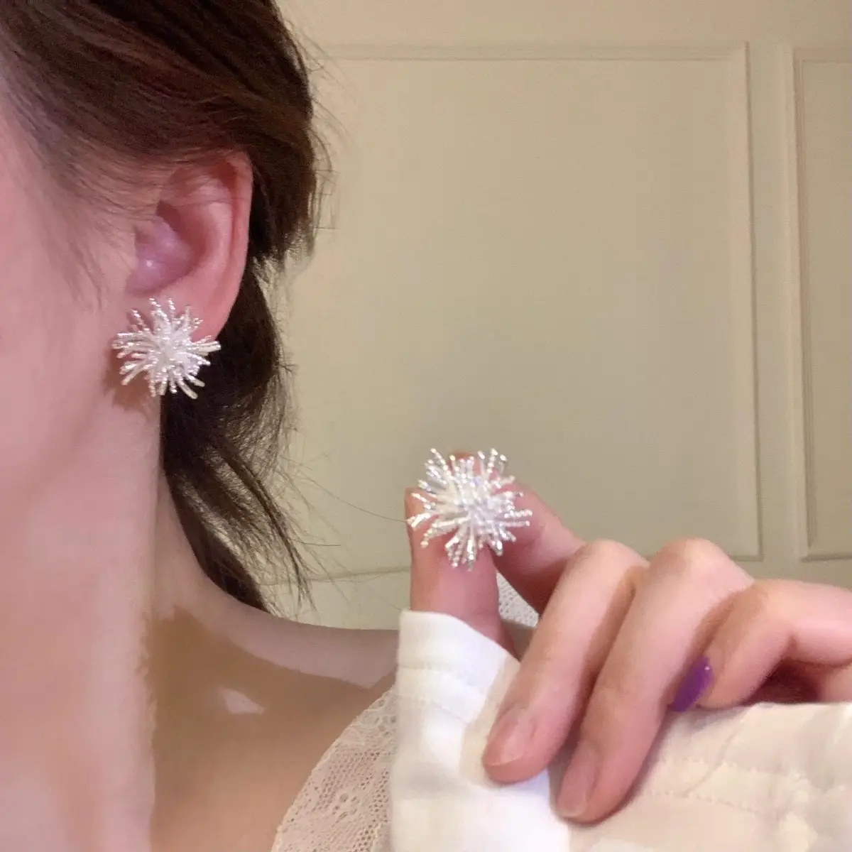 New Year Hymn Silver Fireworks Earrings for Women