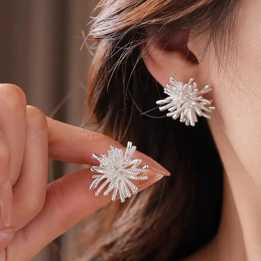 New Year Hymn Silver Fireworks Earrings for Women