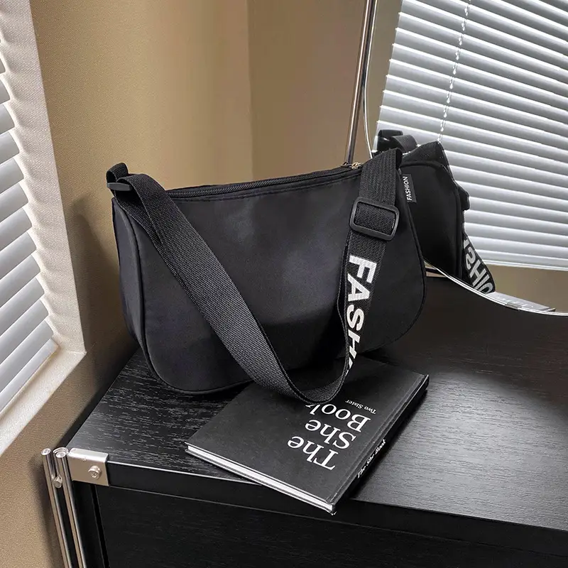 Black Korean Style Letter Crossbody Bag for Women