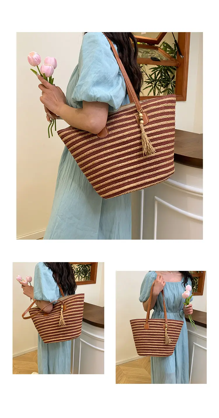Women's Woven Shoulder Bag Large Capacity Summer Beach Bag — feature 10
