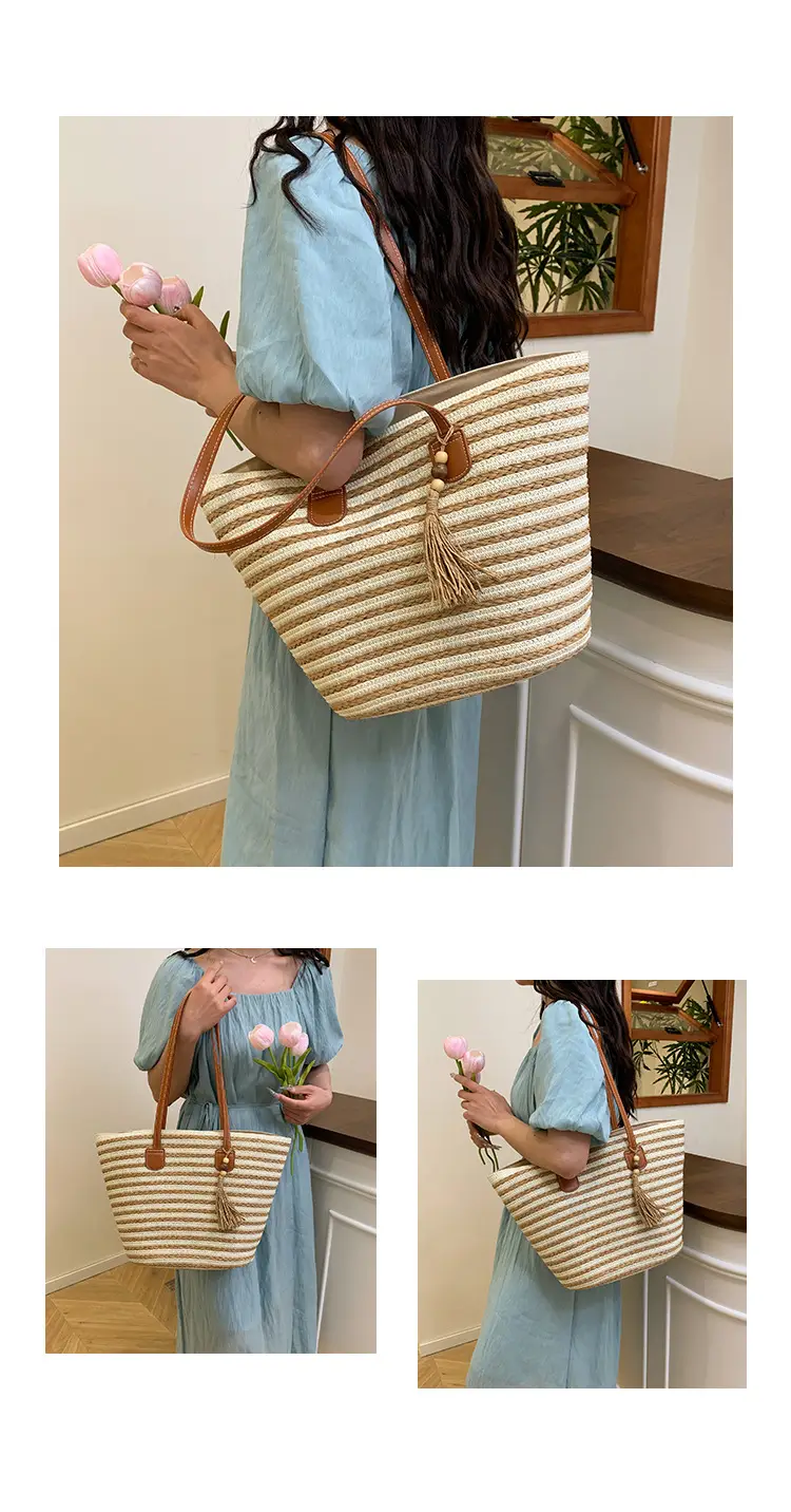 Women's Woven Shoulder Bag Large Capacity Summer Beach Bag — feature 12